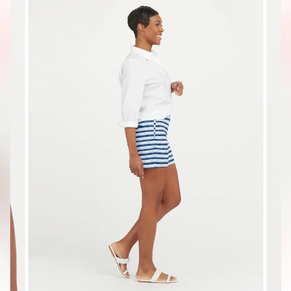 SPANX Sunshine Short 6” blue painted Stripe Golf Boat Beach Swim Trunks Medium - Picture 6 of 11